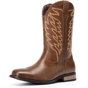 Men's Coffee Slip On Western Boots With Chic Embroidered Durable Short Boot